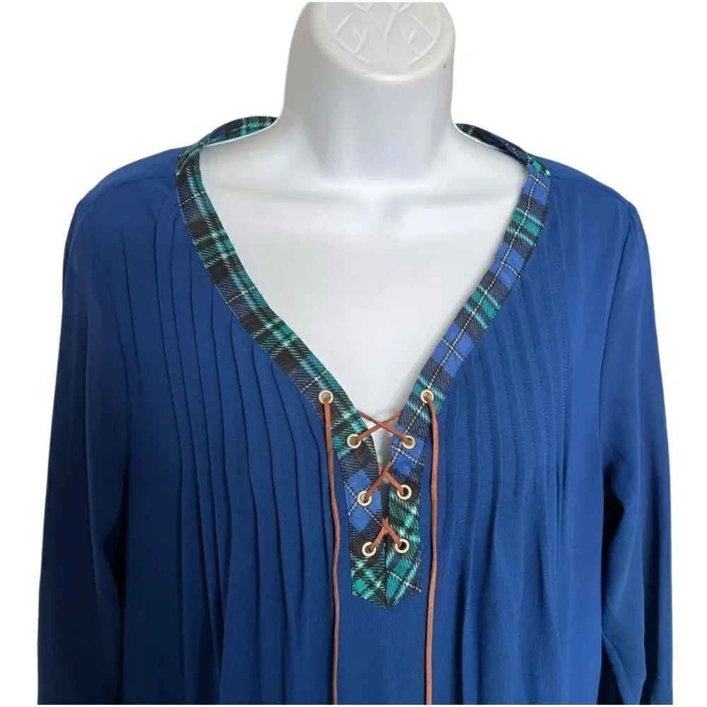 NY COLLECTION Women's Long-Sleeve Peasant Dress with Pleated Collar Size M